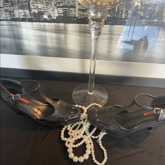 NEW VIA SPIGA VFrap BLK Leather Bambi Block Heels - Picture 11 of 14